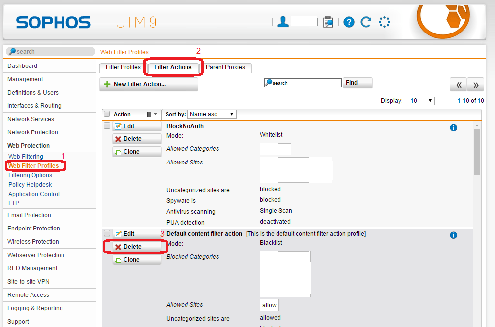 The web filtering profile objet may no have an empty