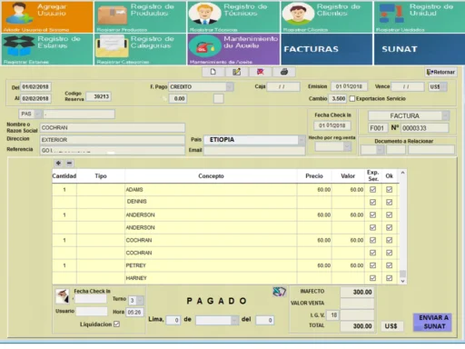 Sistema de facturación electrónica para Hotel