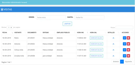 Sistema de registro de visitas, proveedores, contratistas, invitados